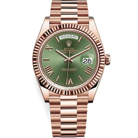 rolex oyster perpetual day date rose gold green face|rolex day date 40 228235.